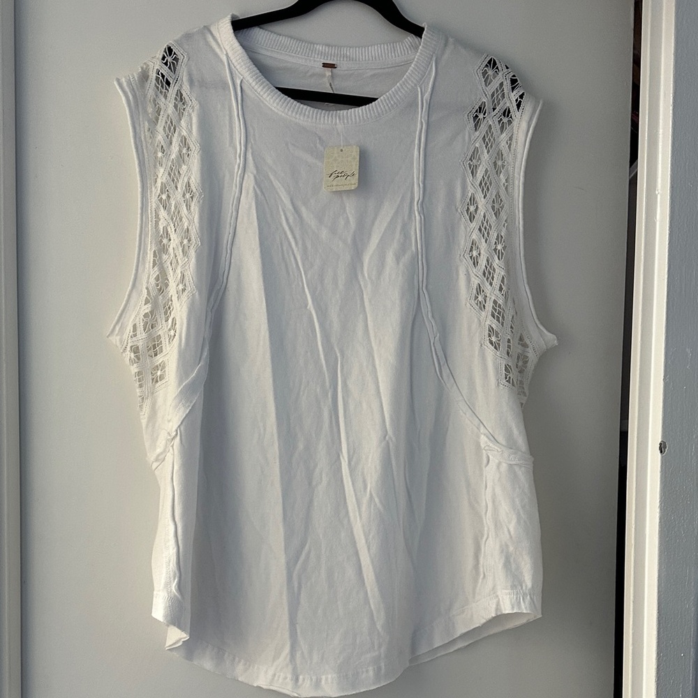 FP Movement by Free People White Lace Muscle Tee